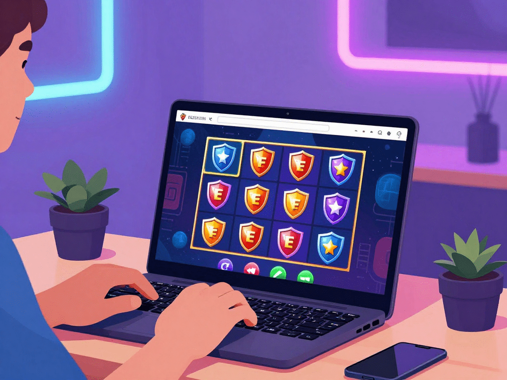 Người chơi vui vẻ trải nghiệm Sunwin bản web 2026 trên trình duyệt laptop, biểu tượng tốc độ, bảo mật, không cần tải app, không gian hiện đại thoải mái